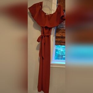 Almost Famous NWT Chic Paprika-colored Off Shoulder Jumpsuit, Belted, Women's S